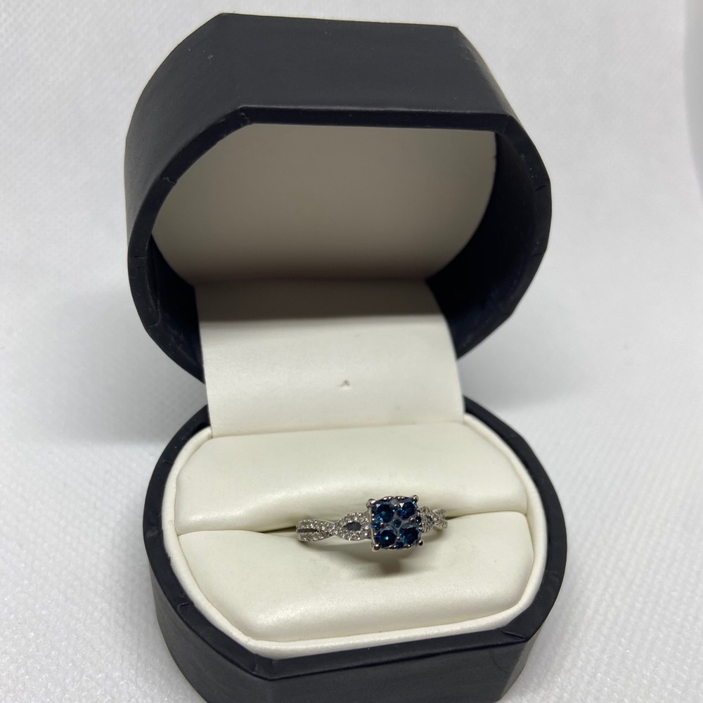 Solid 14kt White Gold Colored Diamond Ring - image 4